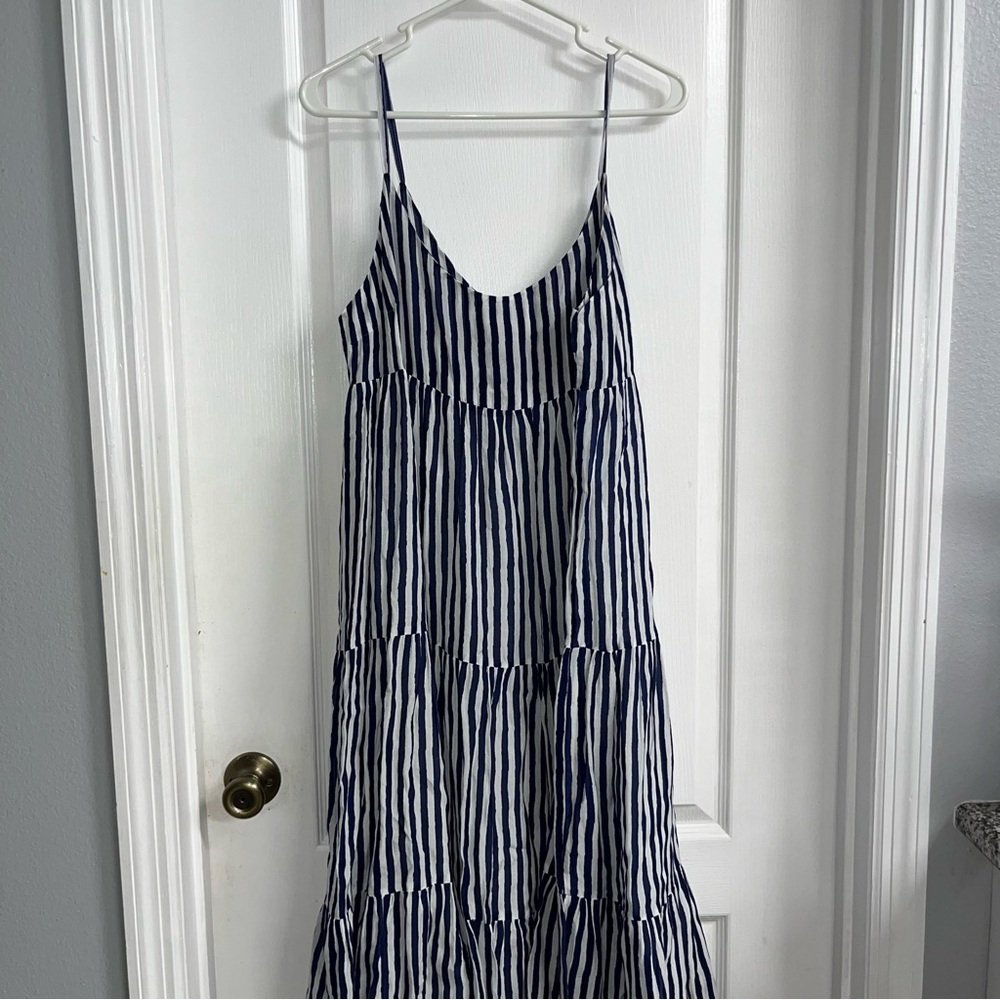 Oliphant Navy and White Striped Maxi Dress